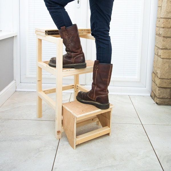 PLANS: DIY Easy Shop Stool with Folding Step Ladder/Space Saving Foot Stool  | Cut List | (Digital File)