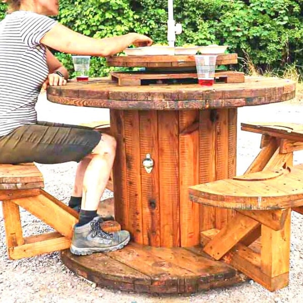 PLANS: Wooden Cable Reel Table Patio Set | Wire Spool | Drum | Round Garden Bench | Woodworking | Cut List | (Digital File Download)