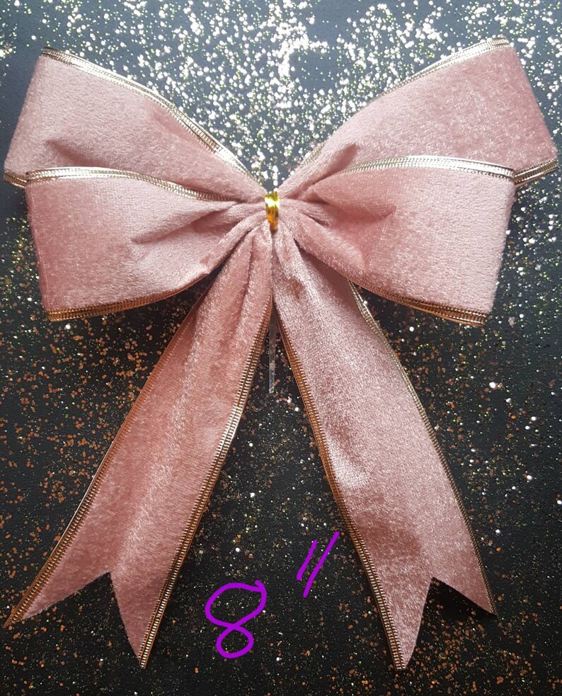 Christmas Bows 7 piece set Tree Topper in dusky pink luxury velvet plus 6 matching smaller bows image 2