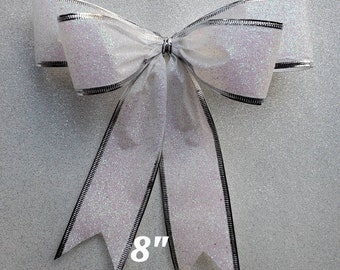 Topper 8" Bow for Christmas in white glitter