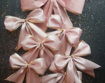 Christmas Bows 7 piece set Tree Topper in dusky pink luxury velvet plus 6 matching smaller bows