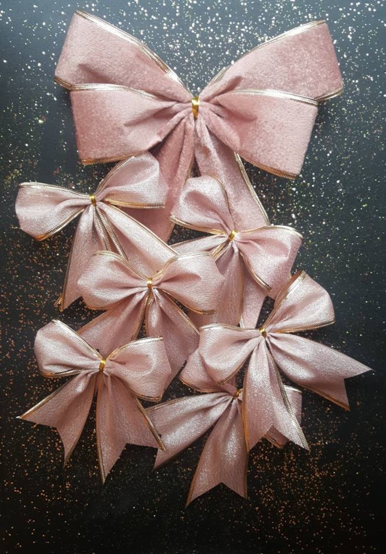 Christmas Bows 7 piece set Tree Topper in dusky pink luxury velvet plus 6 matching smaller bows image 1