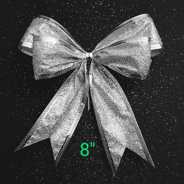 Tree Topper double Bow  Large Silver Foil Glitter