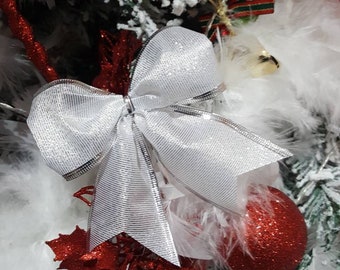 Decorations Christmas Bows white/ silver ..set of 5