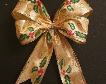 Tree Topper Bow ...large gold holly