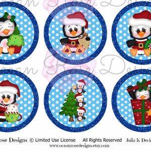 Penguin Holiday Party 2.25 inch circles Digital Collage Sheet Printable Cupcake Toppers, Labels, Tags, Scrapbooking image 4