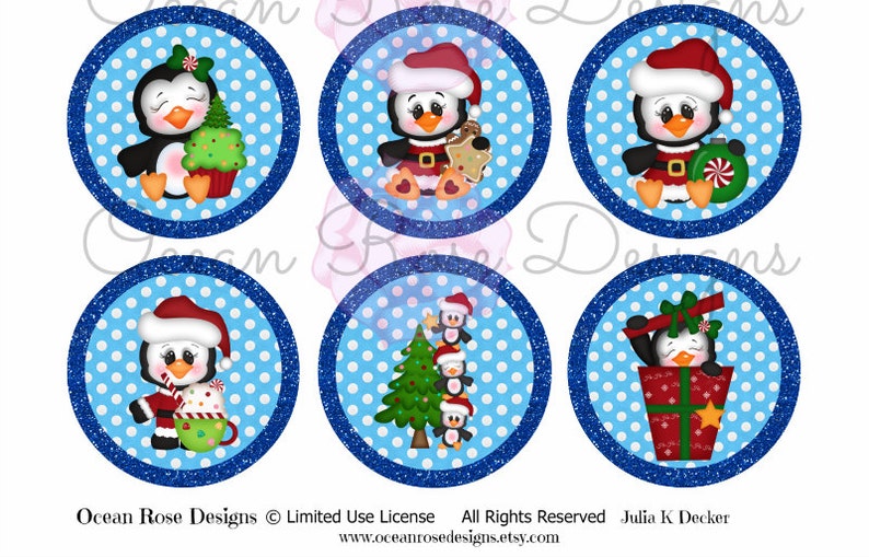 Penguin Holiday Party 2.25 inch circles Digital Collage Sheet Printable Cupcake Toppers, Labels, Tags, Scrapbooking image 4