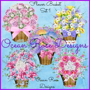 Aquarell Blumenkorb, Digitale Clipart Blumen, Muttertagsstrauß, Hochzeit, Garten, Digitale Grafiken Clip Art PNG, Scrapbooking Set