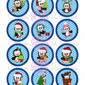 Penguin Holiday Party 2.25 inch circles Digital Collage Sheet Printable Cupcake Toppers, Labels, Tags, Scrapbooking image 5