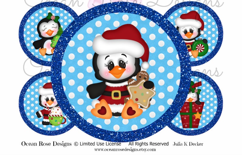 Penguin Holiday Party 2.25 inch circles Digital Collage Sheet Printable Cupcake Toppers, Labels, Tags, Scrapbooking image 1
