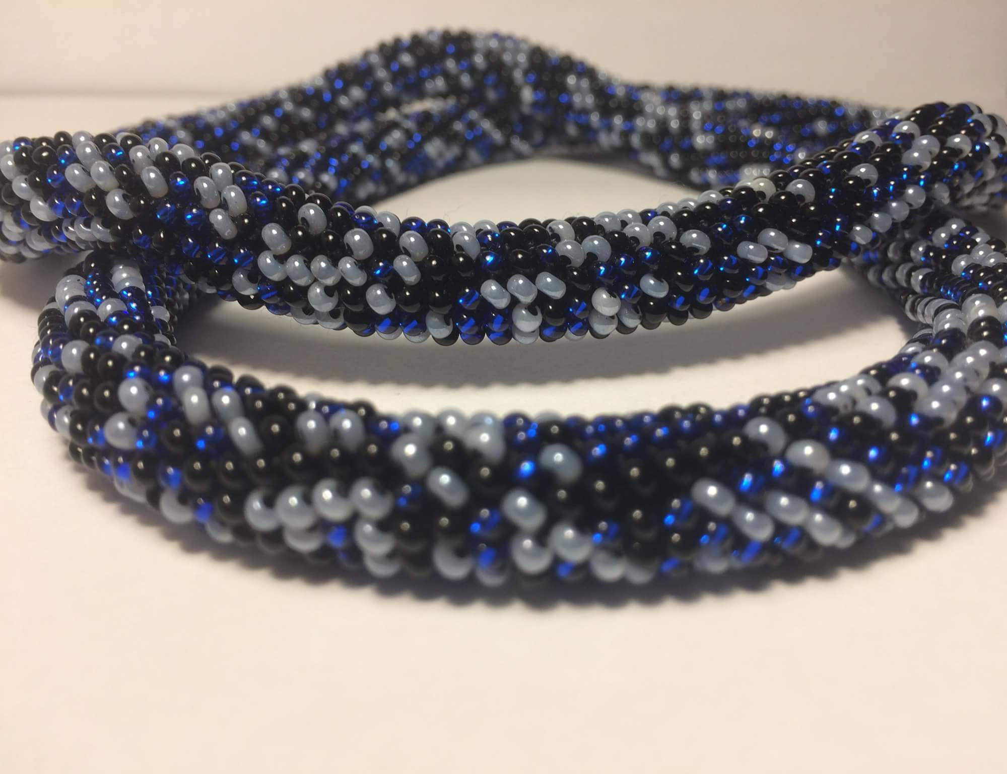 Long Crochet Rope Jewelry Beaded Seed Bead Necklace Blue White Etsy