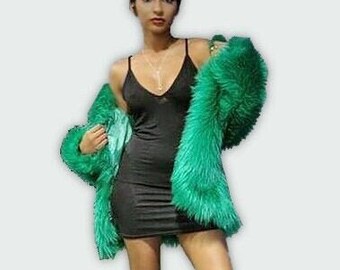 green feather coat
