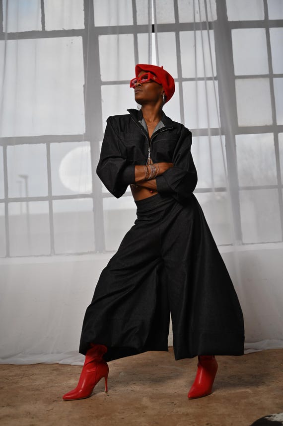 90s Aesthetic All Black 90s Outfit Oversized Off Black Denim Two