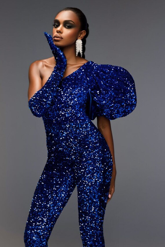 High Fashion Royal Blue Sequin Jumpsuit Etsy Canada