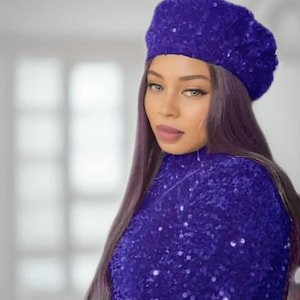 Classy and Elegant Royal Blue Sparkling Sequin French Beret, Formal Beret, Disco Hat, Tam, Party Hat, Sequin Beret, Fashion Hat, Chic Beret