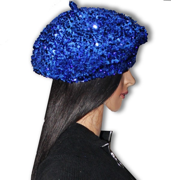 Blue Sparkling Sequin Beret for Women 