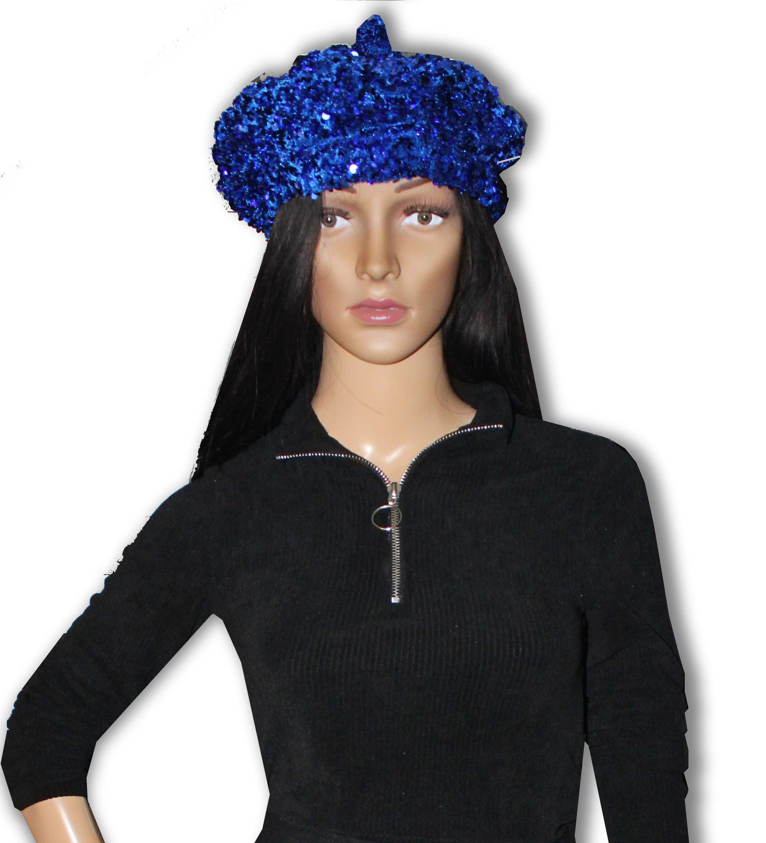 Blue Sparkling Sequin Beret for Women 