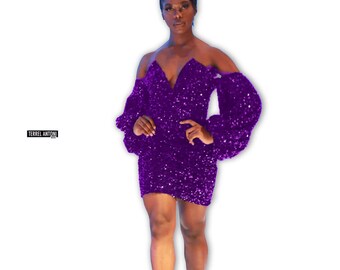 Purple Sequin Dress - Etsy