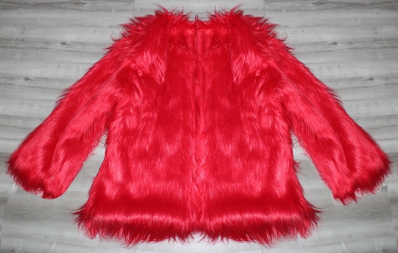 Bright red fur clearance coat
