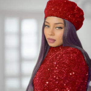 Classy and Elegant Red Sparkling Sequin French Beret, French Hat, Sequin Hat, Christmas beret, Valentines Day Hat, Elegant Hat, High Fashion