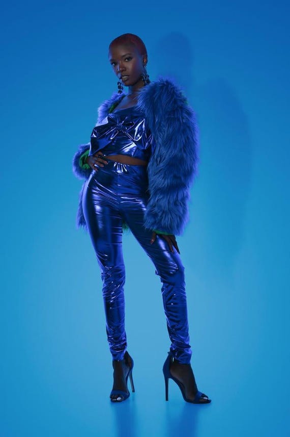 ブルーフェイクファーコートジャケット - Etsy 日本