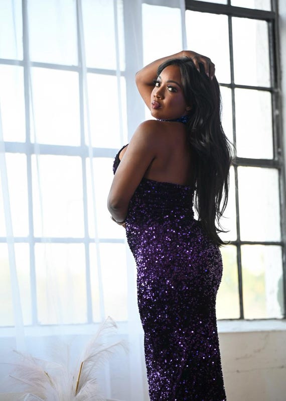 purple sequin halter dress Shimmer Dreams Halter Sequin Maxi Dress Purple