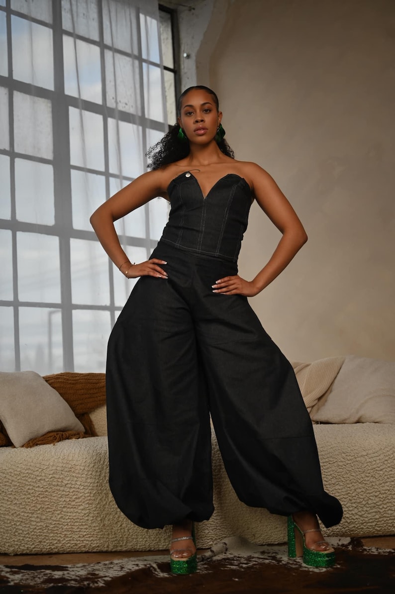 Oversized Dramatic Panel Balloon Pants & Corset Top, Denim on Denim Two ...