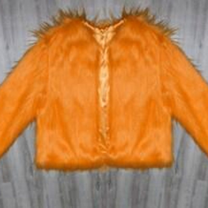 Orange fur women’s long shoulder short back jacket. main image 1