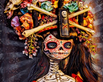 Dia De Los Muertos Hermosa Mortal PRINT #364 from Artwork by Michael Brown