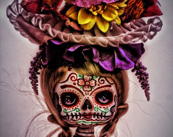Pink Dia De Los Muertos Flower Girl PRINT #347 from Artwork by Michael Brown