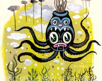 Black Octopus PRINT #129 from artwork by Michael Brown