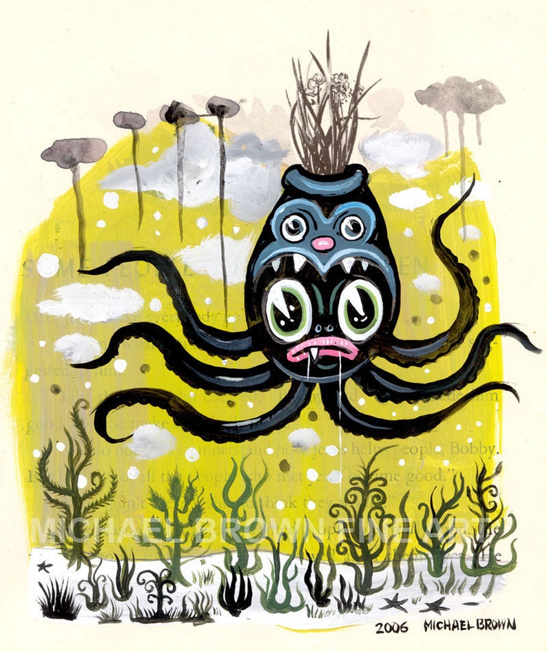 Black Octopus PRINT 129 from artwork by Michael Brown image 1