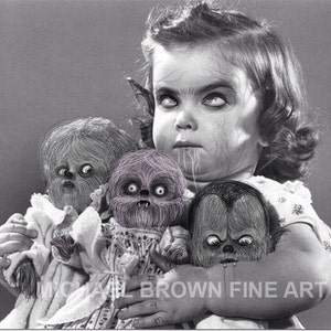 Cuddles Werewolf Monster Dollies PRINT #629 da illustrazioni di Michael Brown
