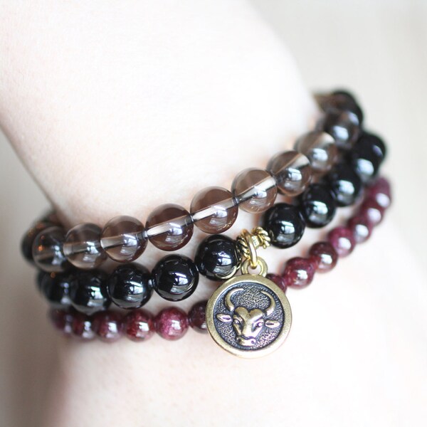 Black Tourmaline Bracelet Stack Chakra Bracelets Chakra Cleansing Bracelets Garnet Bracelet Smokey Quartz Bracelet Zodiac Bracelet