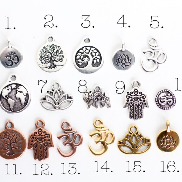 Yoga Charm Add-On for any Bracelet. Tree of Life Charm, Om Charm, Hamsa Charm, Elephant Charm, Lotus Charm.