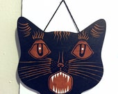 Halloween Wood Cut Black Folky Scaredy-cat Primitive Holiday Hand Painting