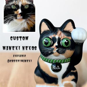 Personalized Hand Painted Maneki Neko Lucky Cat of your Kitty!