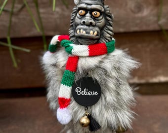 Hand sculpted Christmas Yeti Sasquatch Bigfoot  Nutcracker Believe