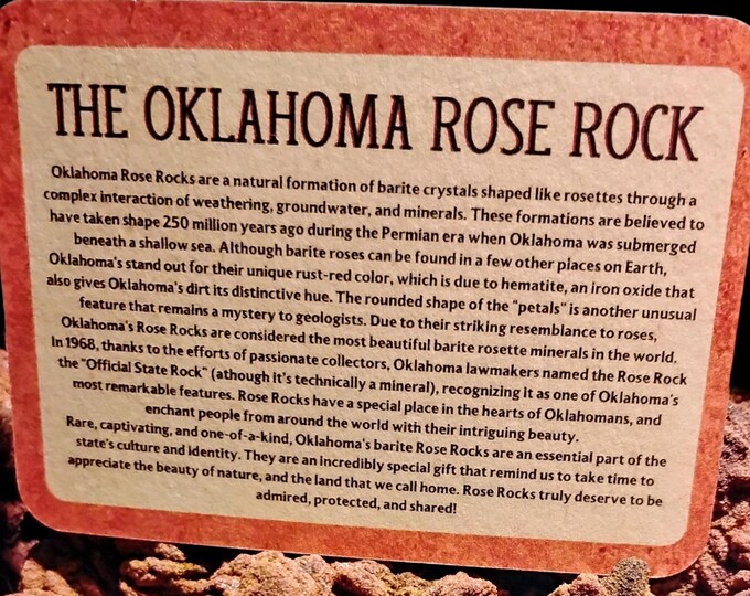 Oklahoma Barite Rose Rock Info Card by Red Dirt Roses