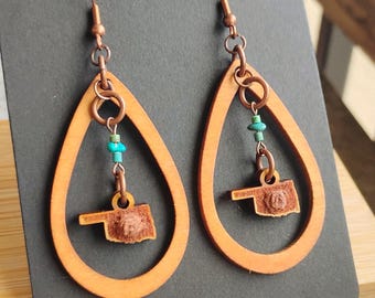Oklahoma Rose Rock and Sleeping Beauty Turquoise Wood and Hermione Copper Teardrop Earrings