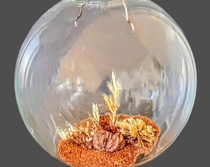 Oklahoma Prairie Glass Diorama Ornament with Barite Rose - State Rock of Oklahoma