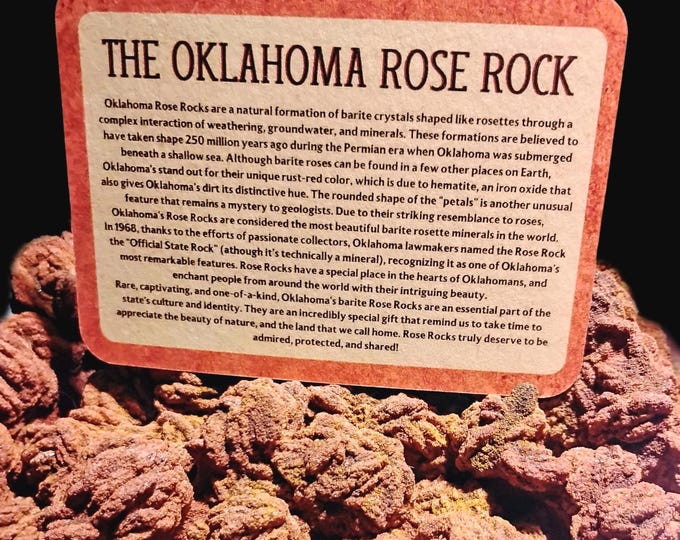 Oklahoma Barite Rose Rock Info Card by Red Dirt Roses