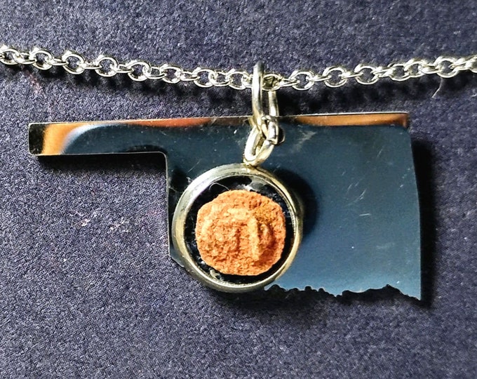 Stainless Steel "Oklahoma Strong" Rose Rock Pendant Necklace