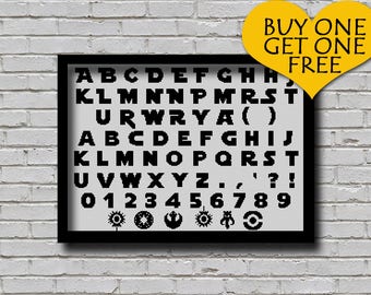 Cross Stitch Pattern Star Jedi Font Embroidery Decor ABC PDF Pattern Letters E Pattern Alphabet and Numeric Scheme Text Cross Stitch