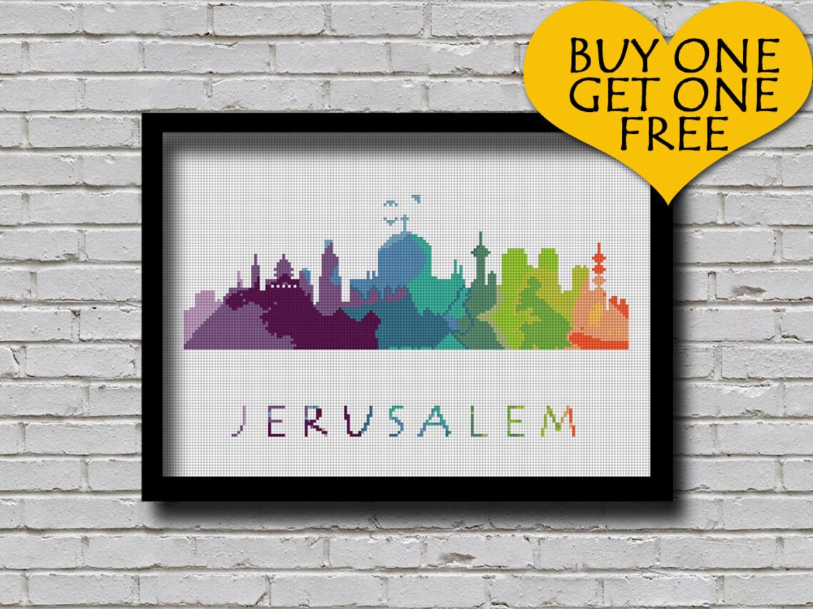 Cross Stitch Pattern Jerusalem Silhouette Watercolor Painting Etsy