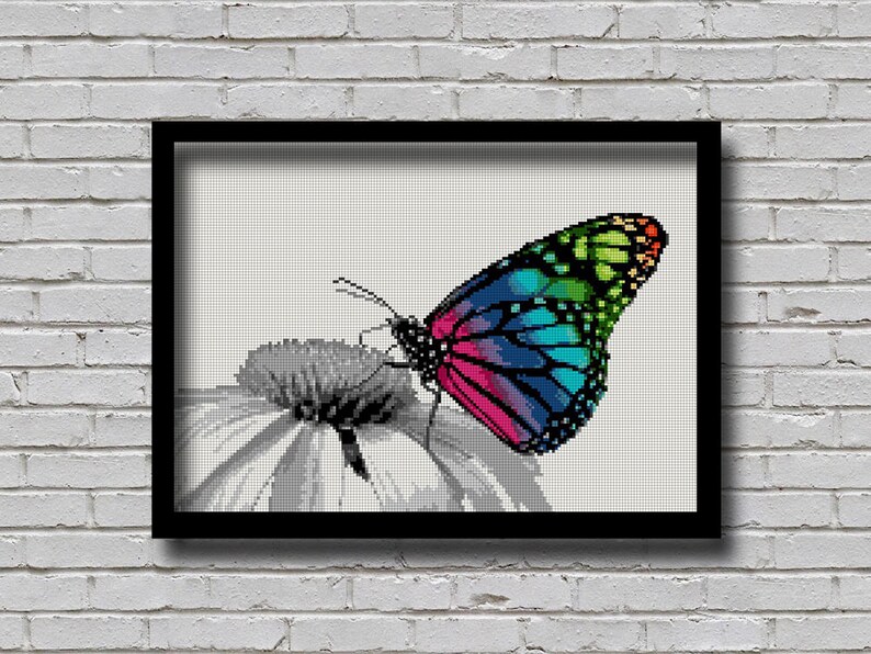 Cross Stitch Pattern Butterfly Rainbow Color Animal Pattern Nature Inspired Animal Embroidery Modern Decor Digital Pattern image 1