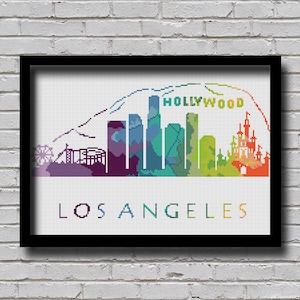 Cross Stitch Pattern Los Angeles California City Silhouette Watercolor Effect Decor Embroidery Modern Ornament USA City Skyline Xstitch