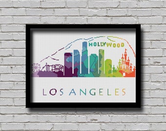 CS6 Los Angeles Cross Stitch Pattern California City Silhouette USA City Skyline Xstitch