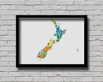 Padrão de Ponto Cruz Contado Mapa dos Estados da Nova Zelândia País Continente Ponto Cruz