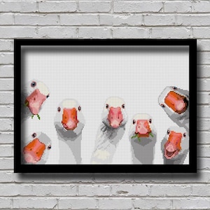 Peek68 kruissteekpatroon Peek A Goose afdrukbare gluren boerderij dieren digitaal patroon modern decor verborgen schattig stiekeme ganzenpatroon